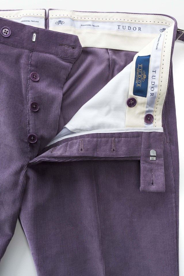 Pantaloni smart casual de catifea cord Lavanda din Bumbac