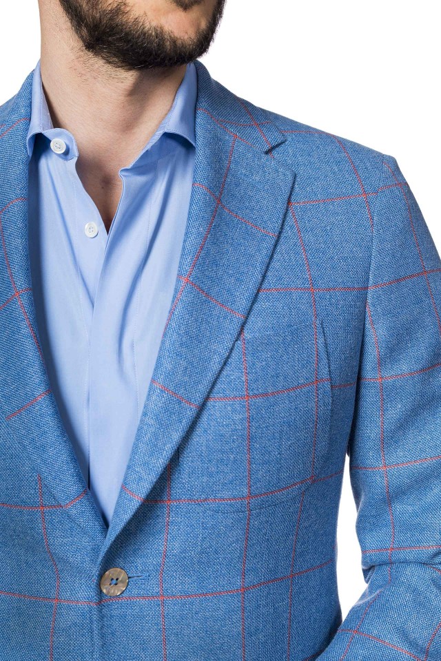 Costum casual Azaris Albastru/Alb din Lana, Matase, In