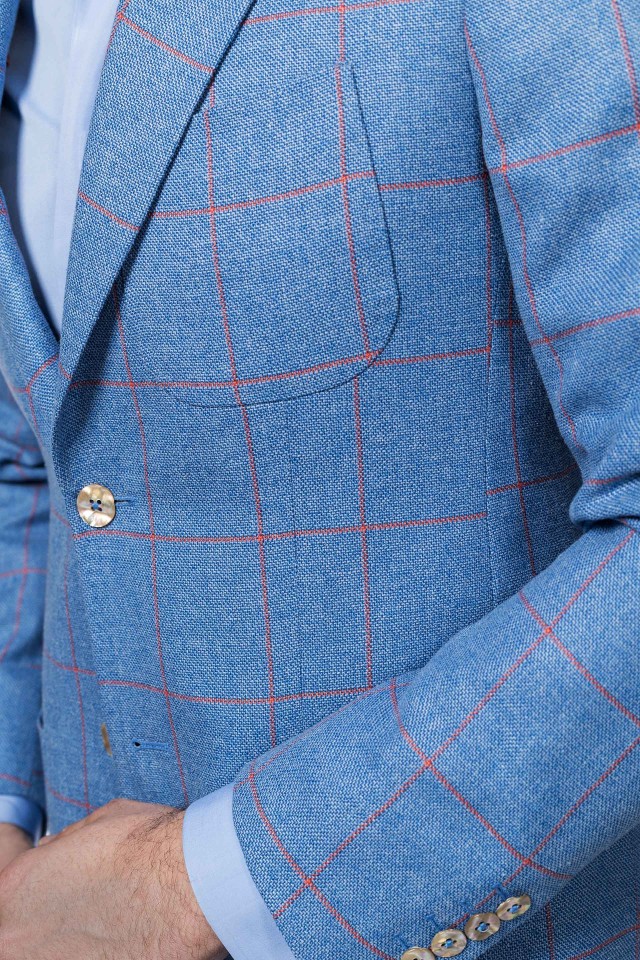 Costum casual Azaris Albastru/Alb din Lana, Matase, In