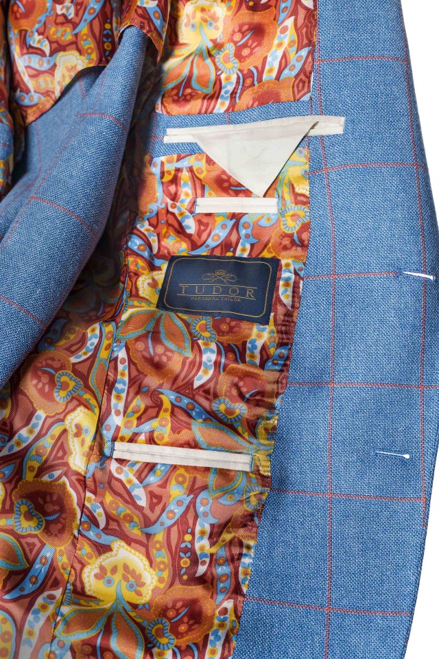 Costum casual Azaris Albastru/Alb din Lana, Matase, In