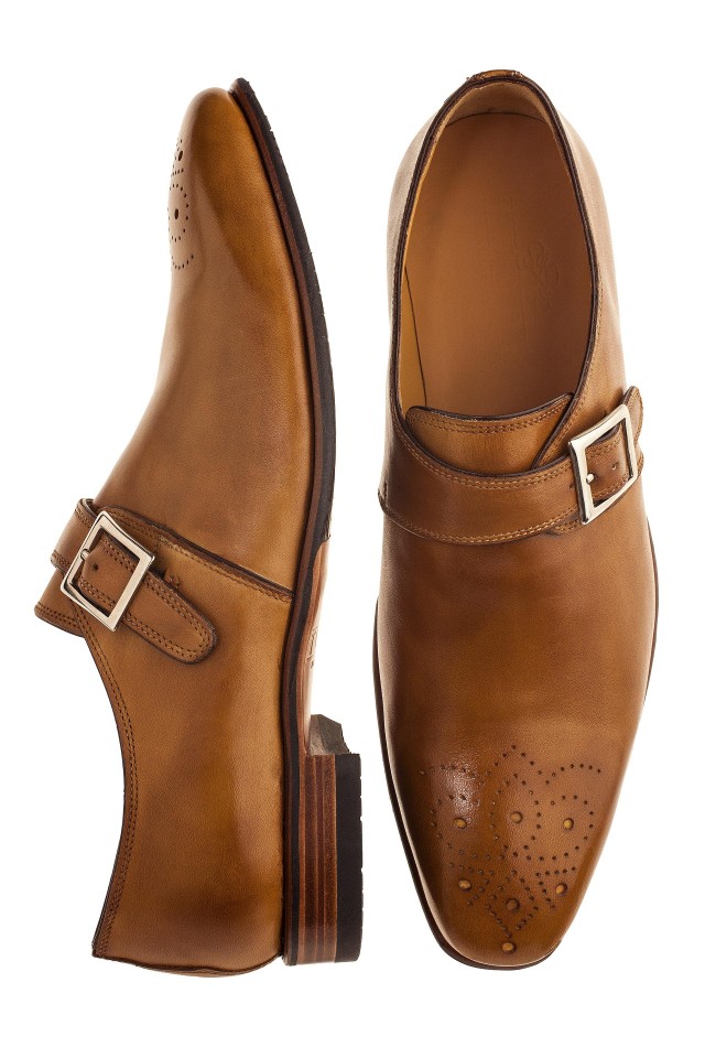 Brown single monk strap shoes